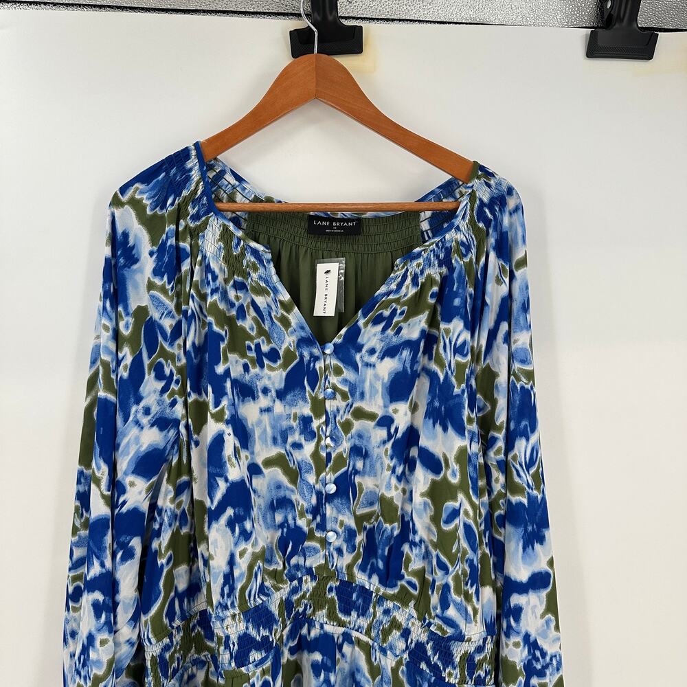 LANE BRYANT NWT Smocked Neck Waist Blue Green Midi Dress // 24 - Picture 6 of 15